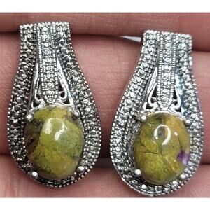 Elegant Green Stitchtite 925 Sterling Silver Drop Earrings